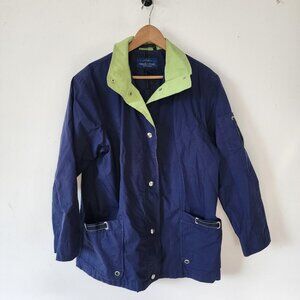 Womens Mackintosh Windbreaker Jacket Navy Blue Green Large
